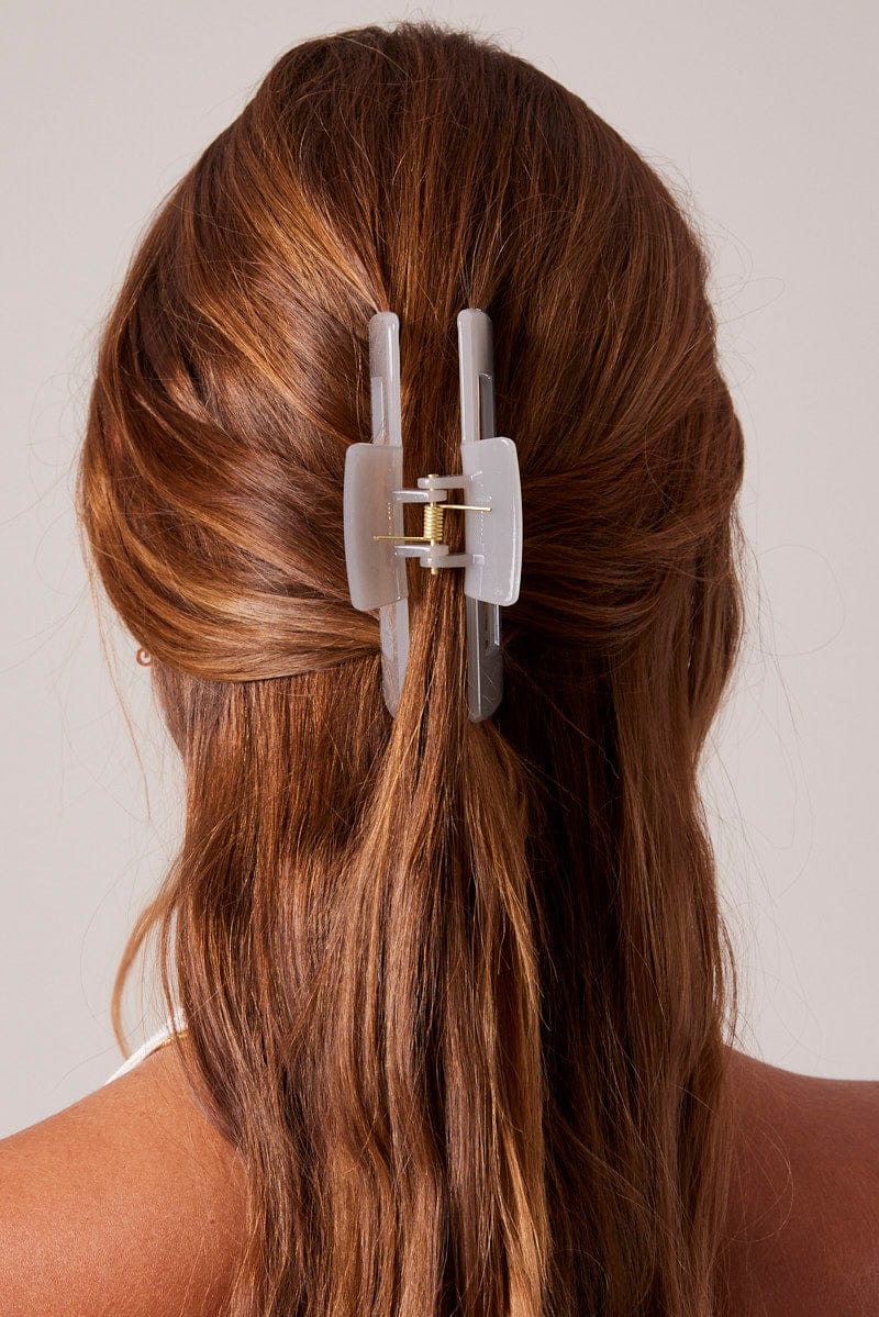 Grey Large Rectangle Claw Clip