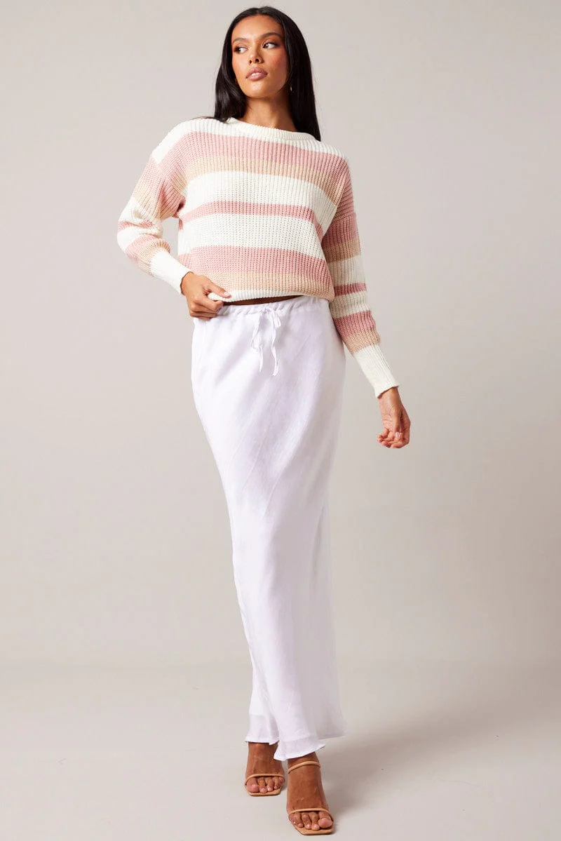 Pink Stripe Knit Top Long Sleeve Color Block