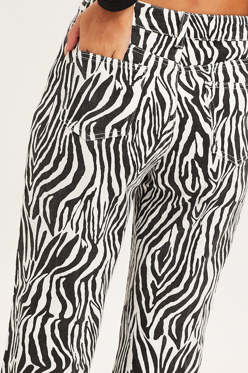 Print Straight Denim Jeans High Rise