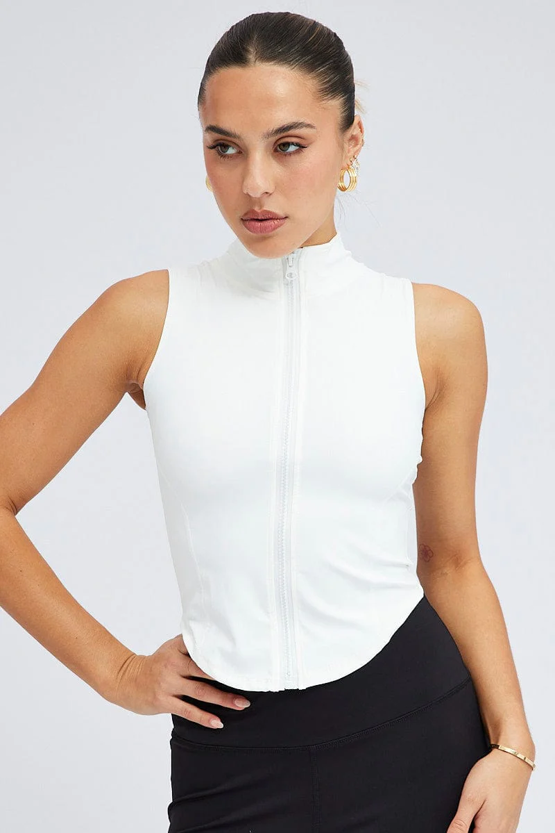 White Zip Up Vest Activewear