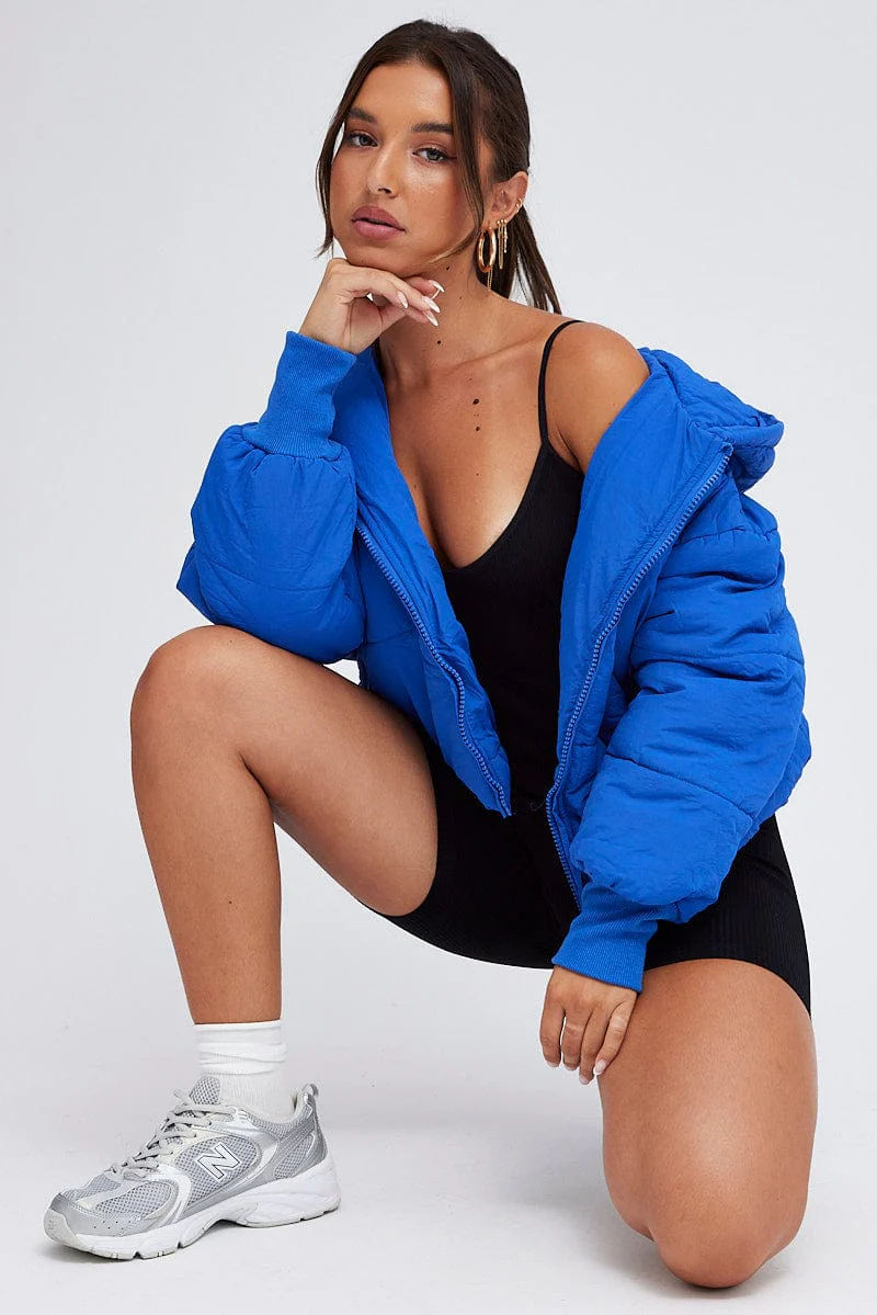 Blue Puffer Jacket with Long Sleeves