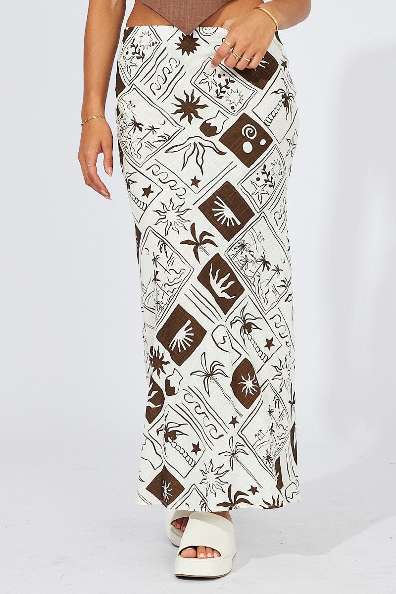 Beige Abstract Maxi Bias Skirt