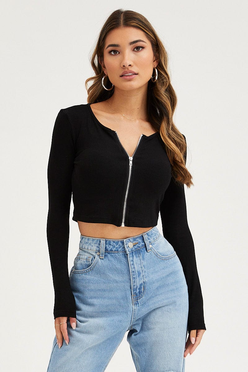 Black Basic Top Ribbed
