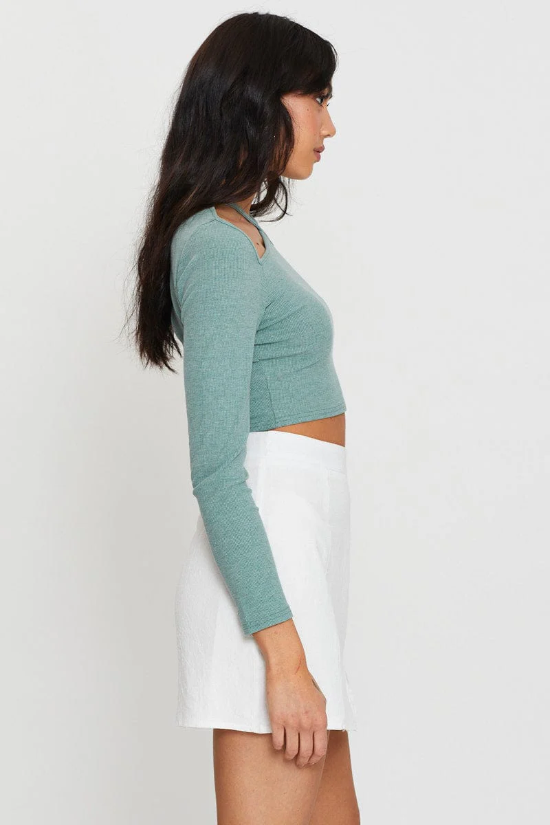 Green Cut Out Top Long Sleeve
