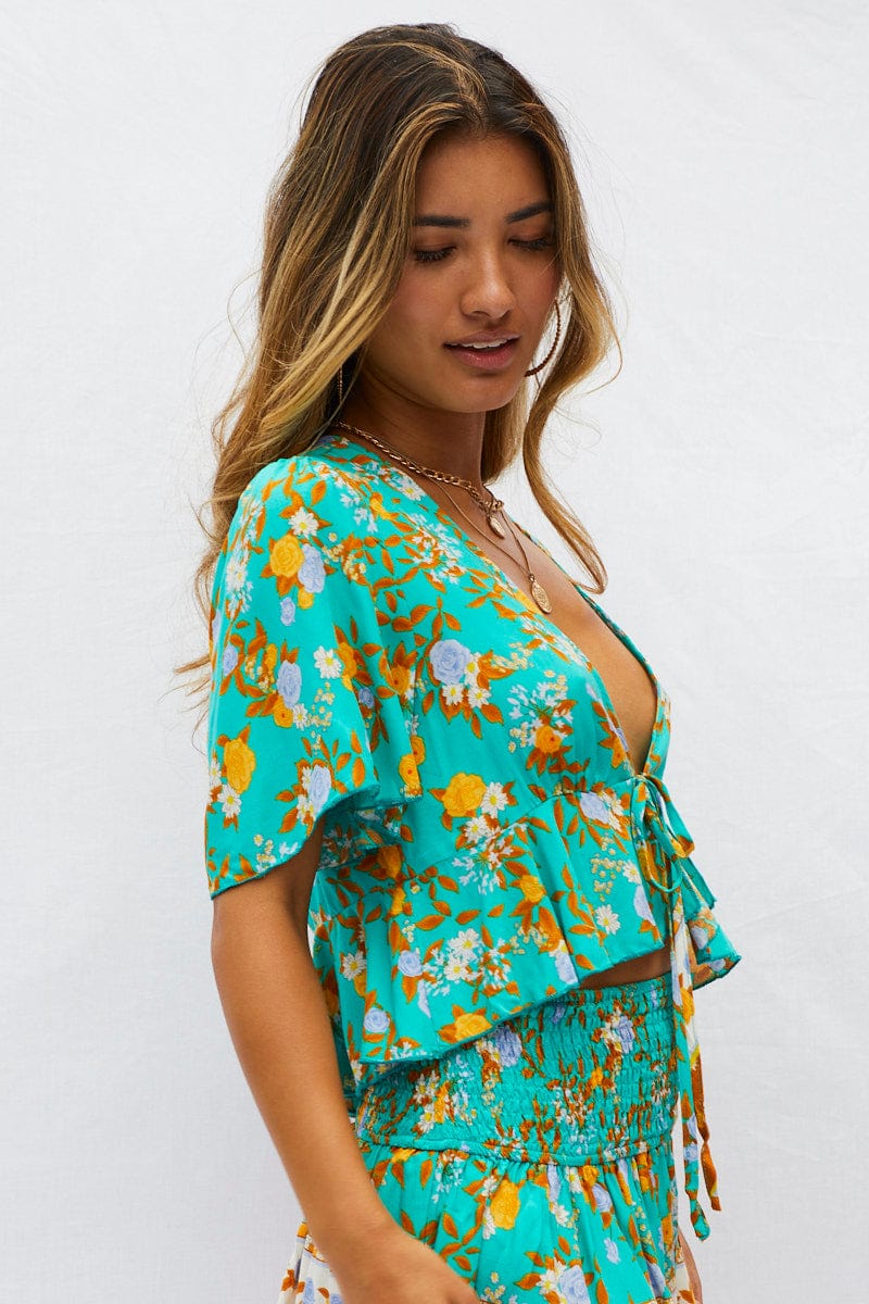 Print Halter Top Sleeveless Crop Halter