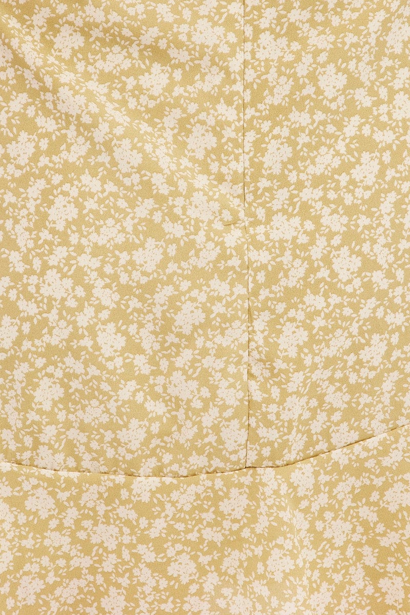 Green Floral Wrap Dress Short Sleeve Mini Fit And Flare