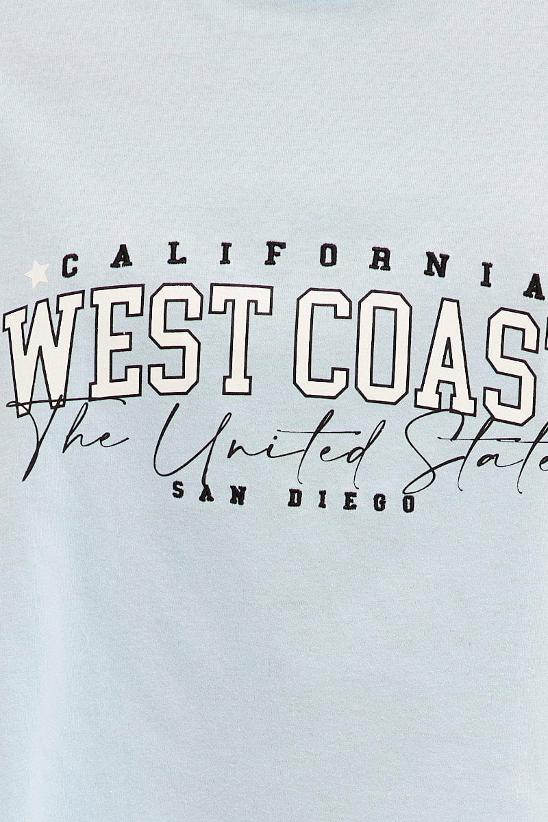 Blue Graphic T-Shirt Crop West Coast Crew Short Sleeve