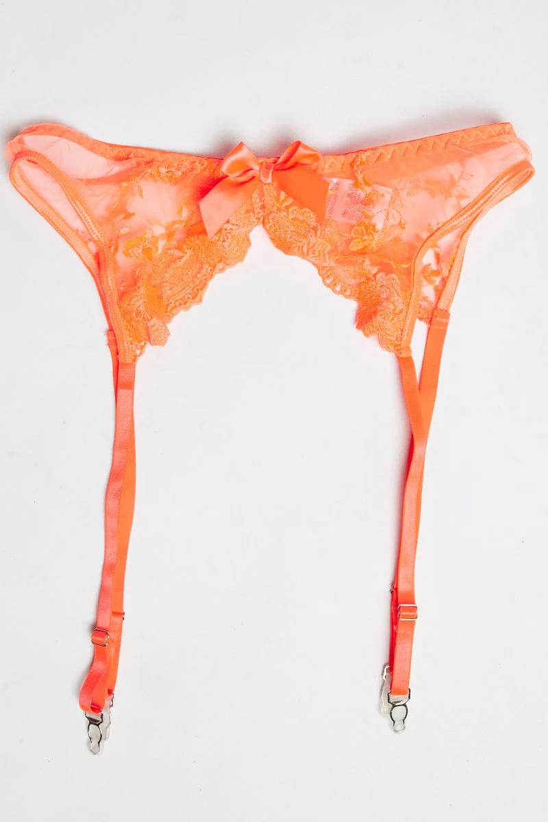 Orange Embroidery Lingerie Set