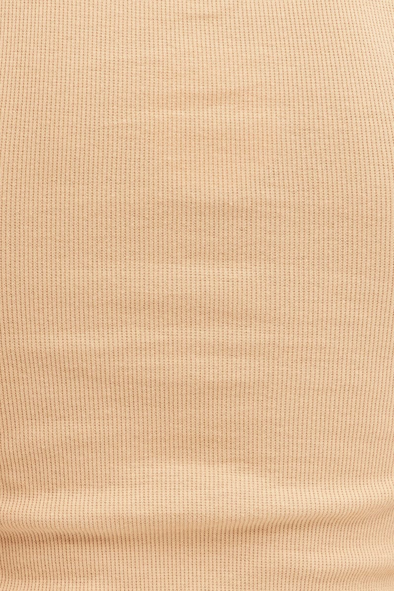 Beige Crew Tank High Neck Curved Hem Sleeveless