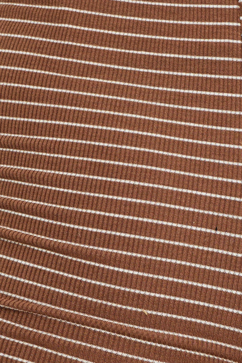 Brown Contrast Stitch Drawstring Shorts