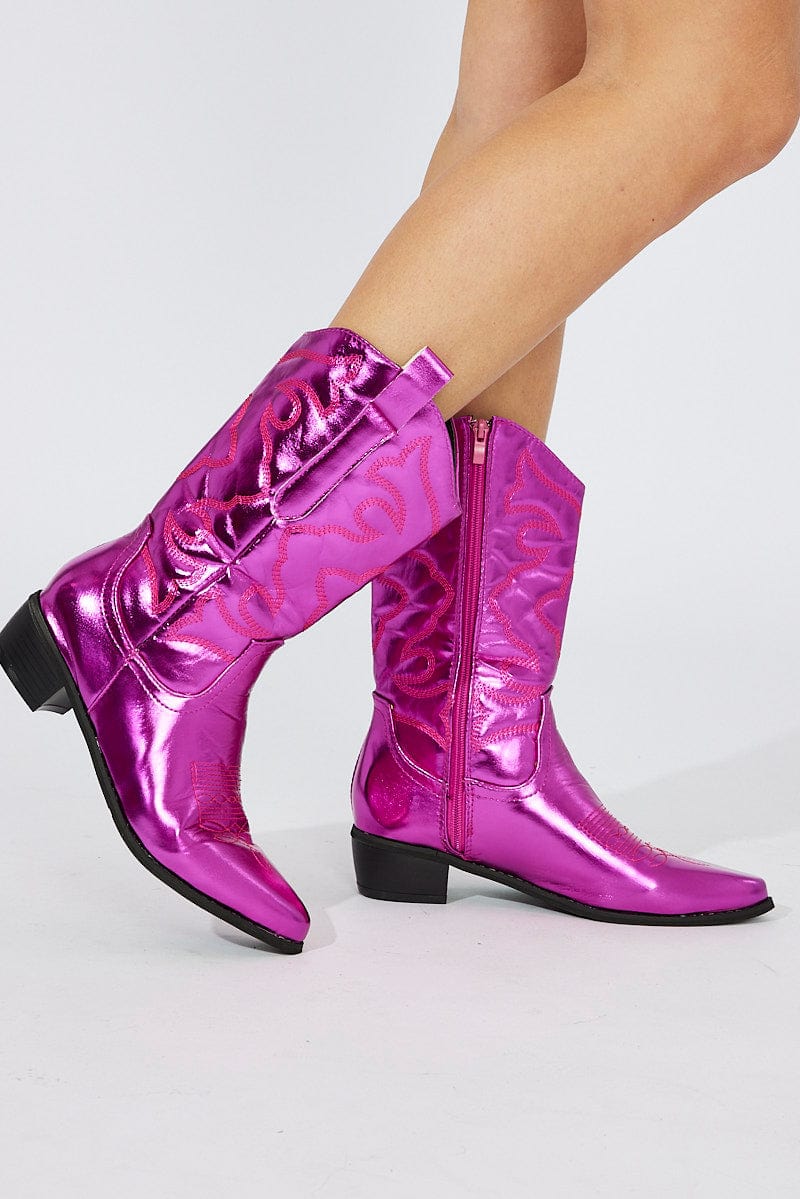Pink Festival Western Metallic Cowboy Boot