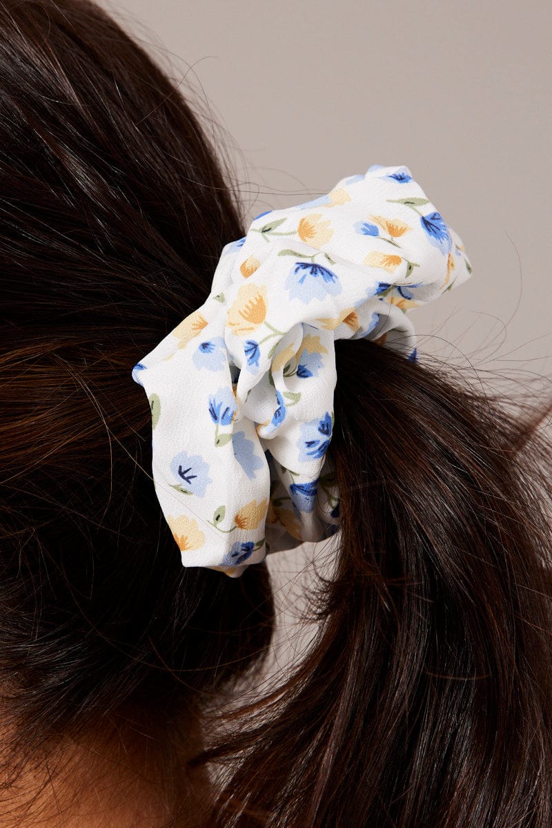 Blue Floral Scrunchie
