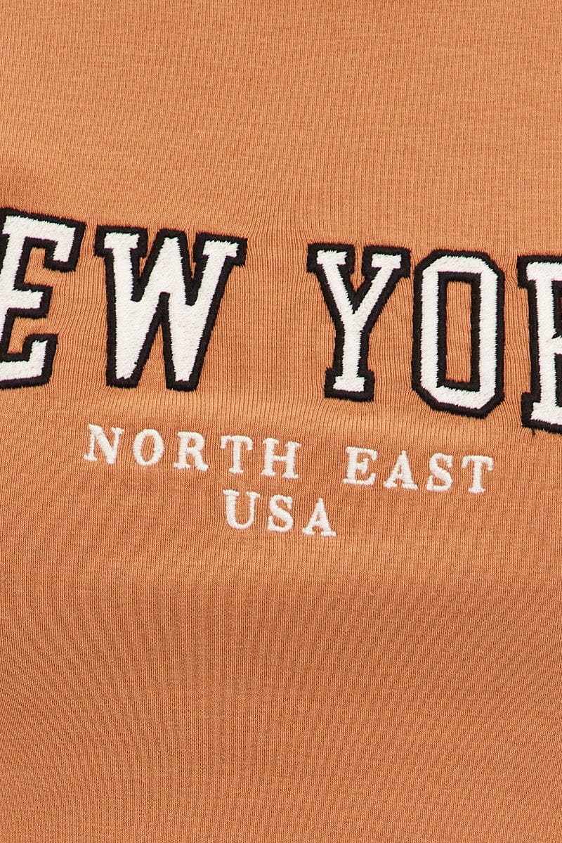 Brown Baby Tee Short Sleeve Crop Round Neck