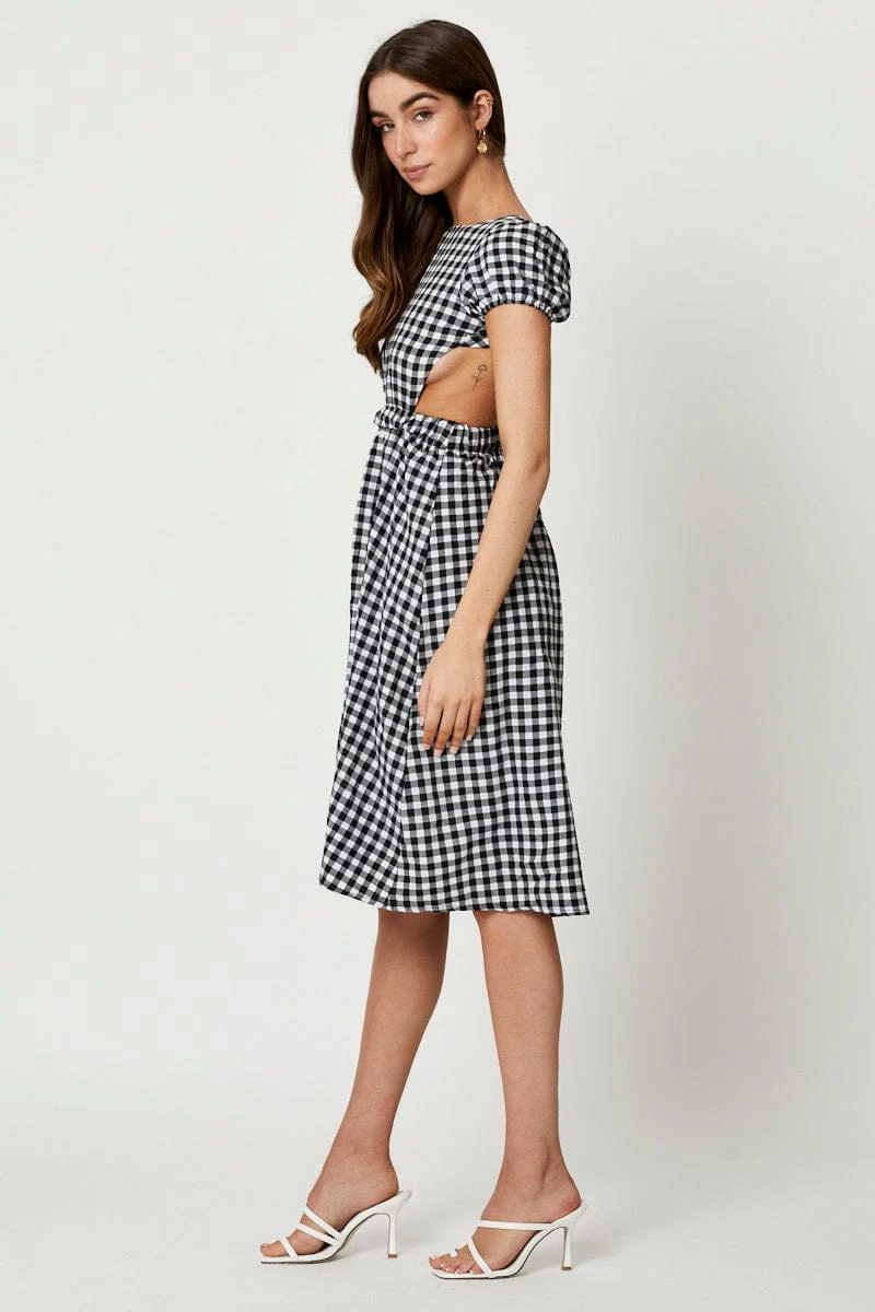 Black Check Cross Back Dress