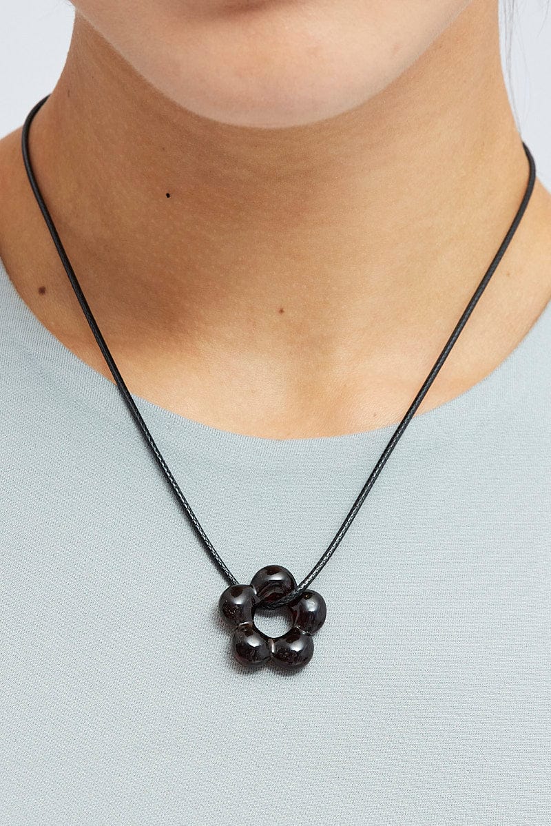 Brown Flower Pendant Corded Necklace