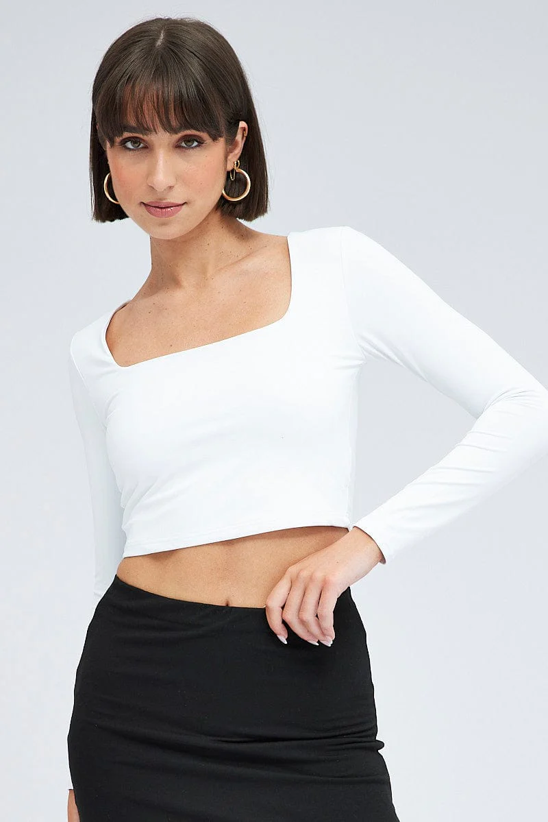 White Top Long Sleeve Square Neck