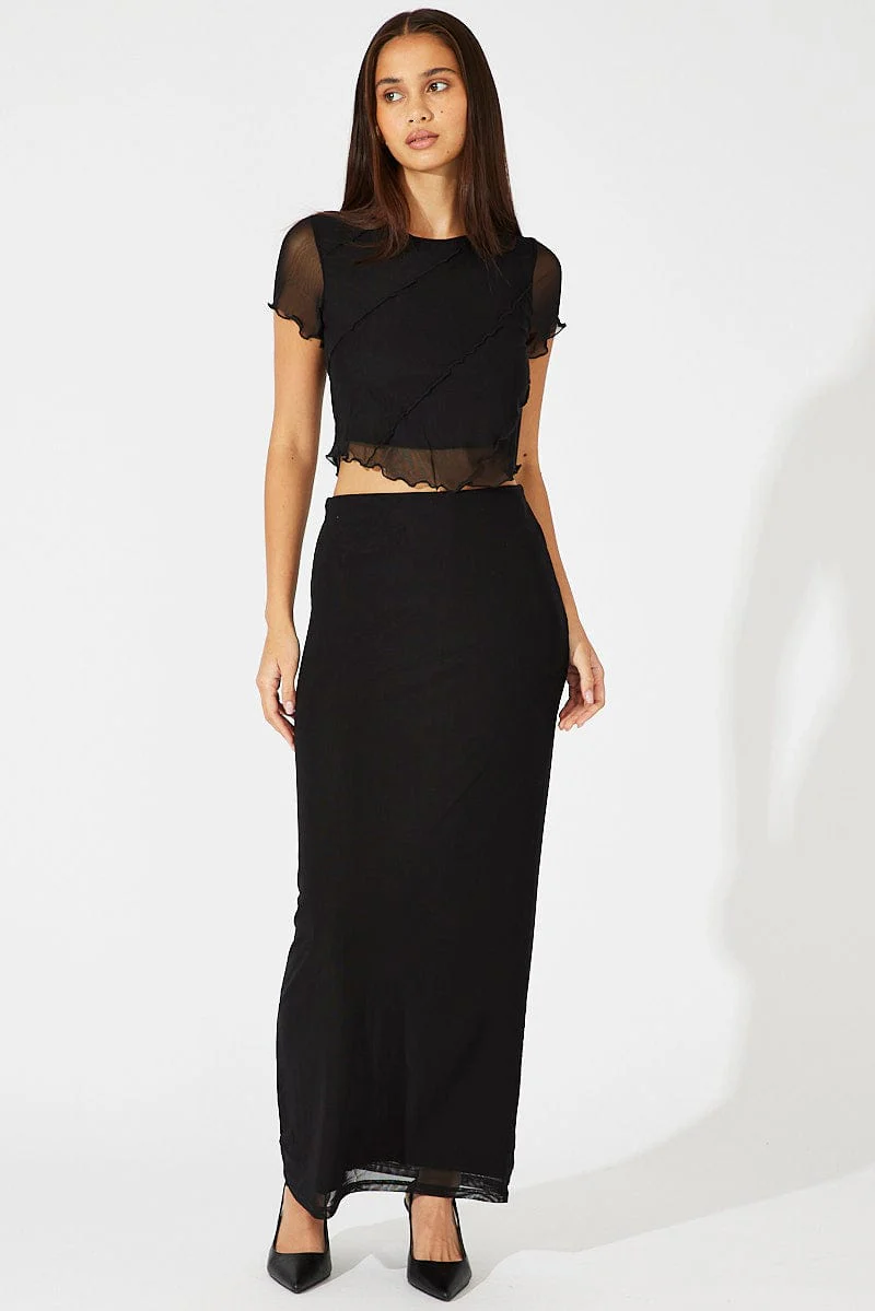 Black Mesh Top Short Sleeve