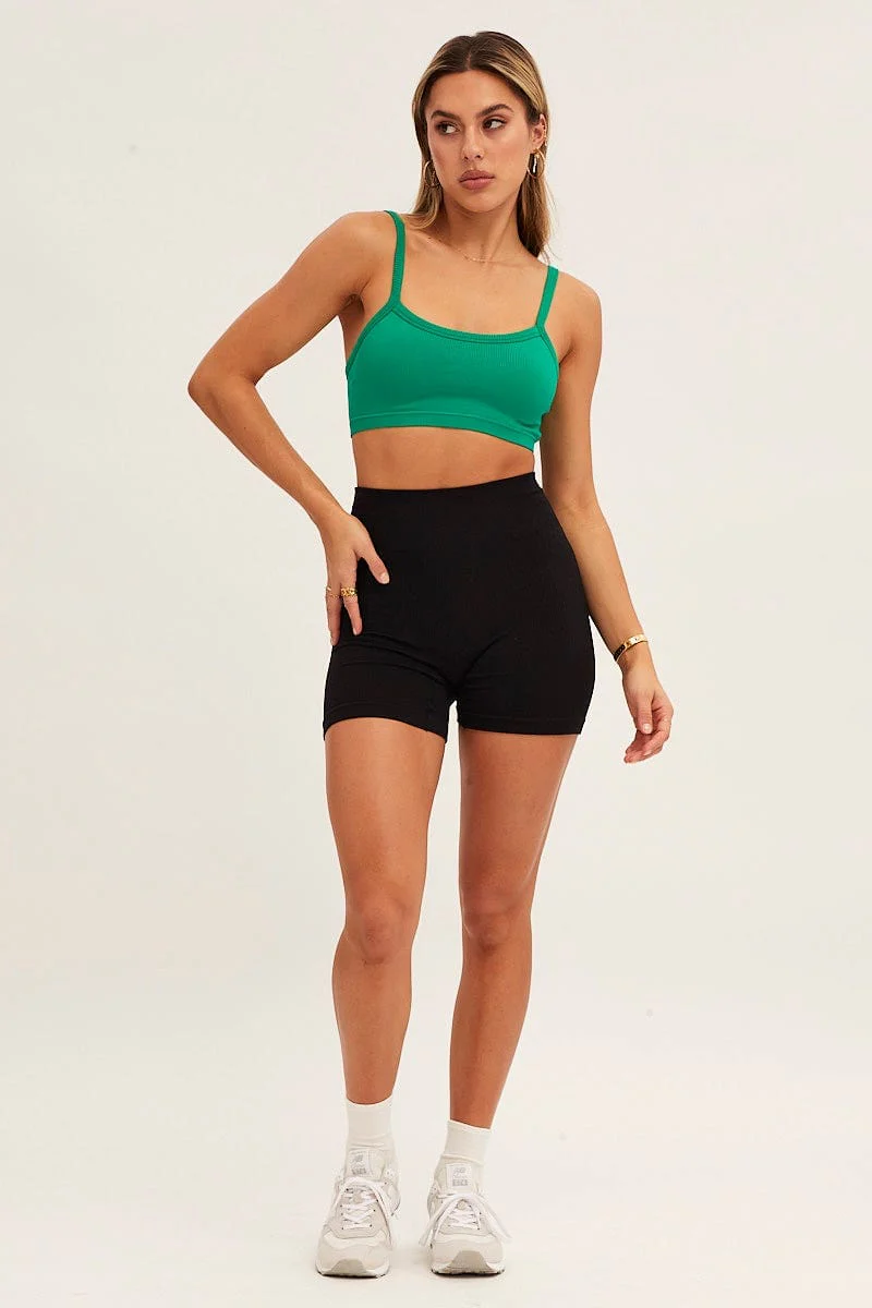 Green Bralette Crop Round Neck Seamless