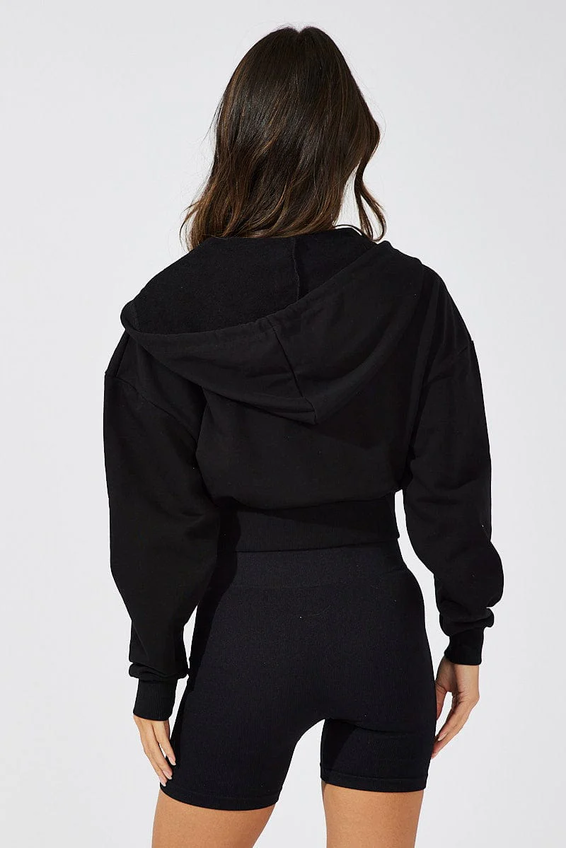Black Hoodie Zip Long Sleeve
