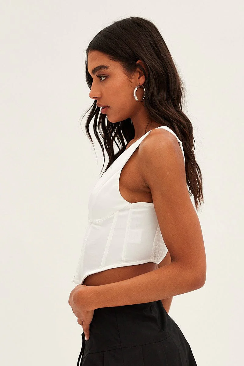 White Corset Top Sleeveless V Neck