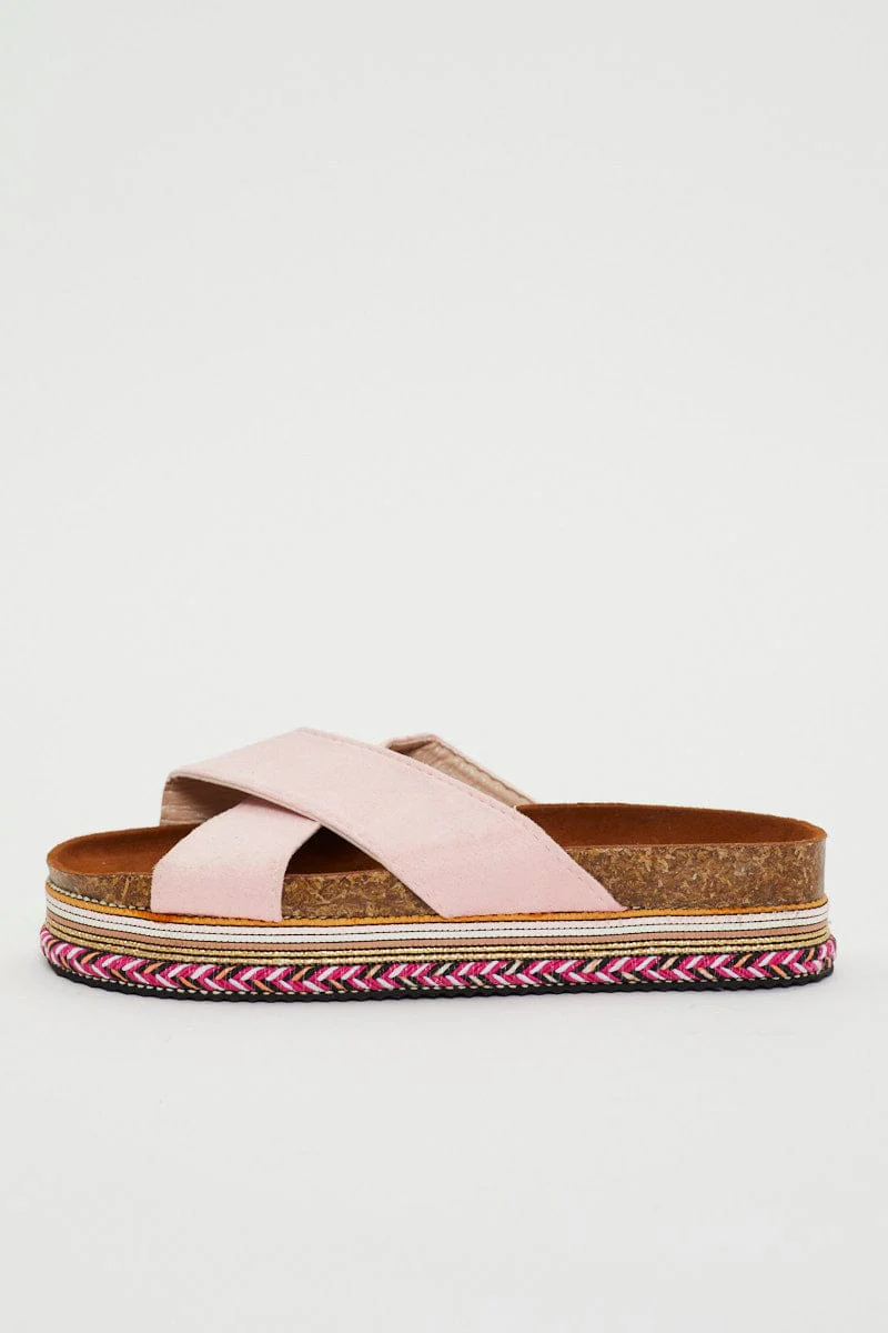 Pink Cross Over Platform Sliders