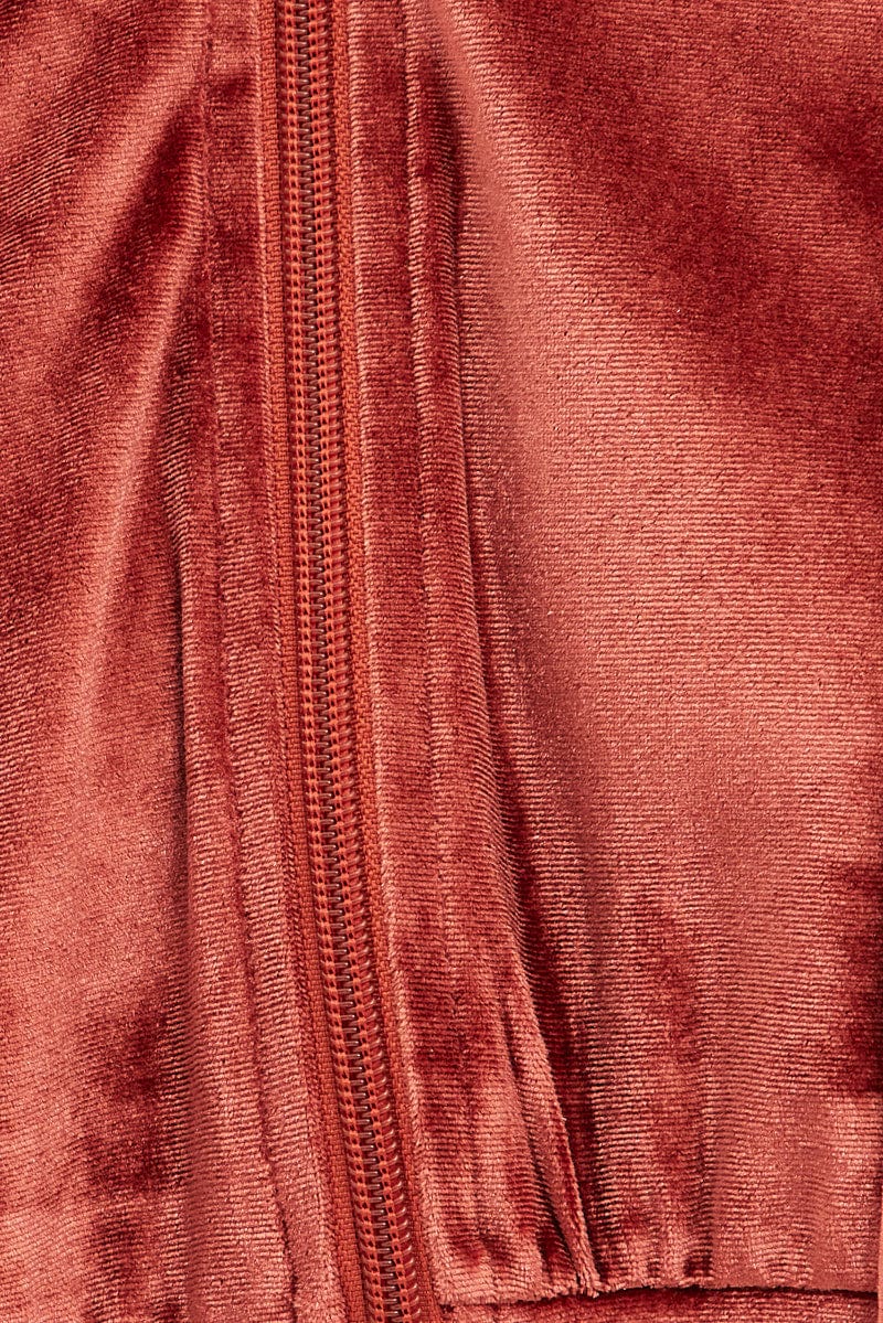 Brown Velvet Jacket Long Sleeve Hoodie