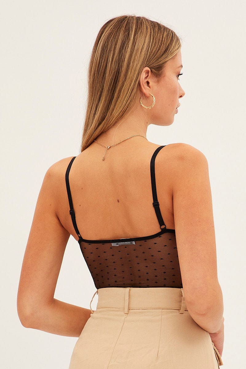 Black Bodysuit Sleeveless Sweetheart Lace Jersey