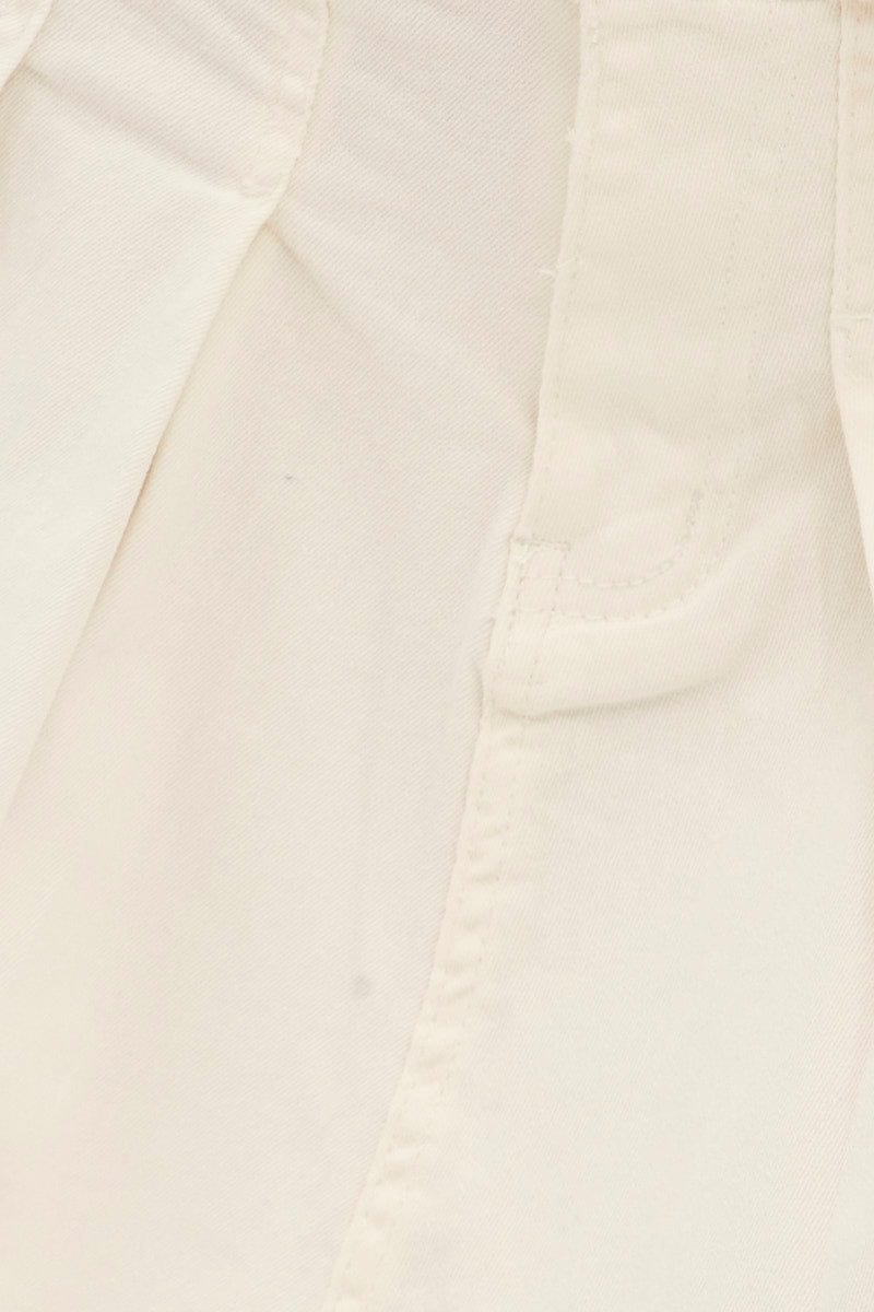 White Mid Rise Pleated Denim Mini Skirt