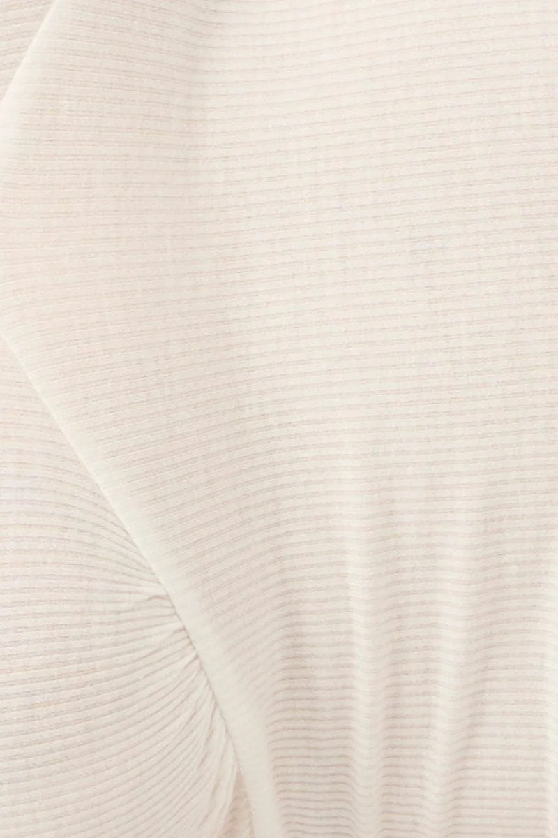 White Top Deep V Neck Puff Sleeve