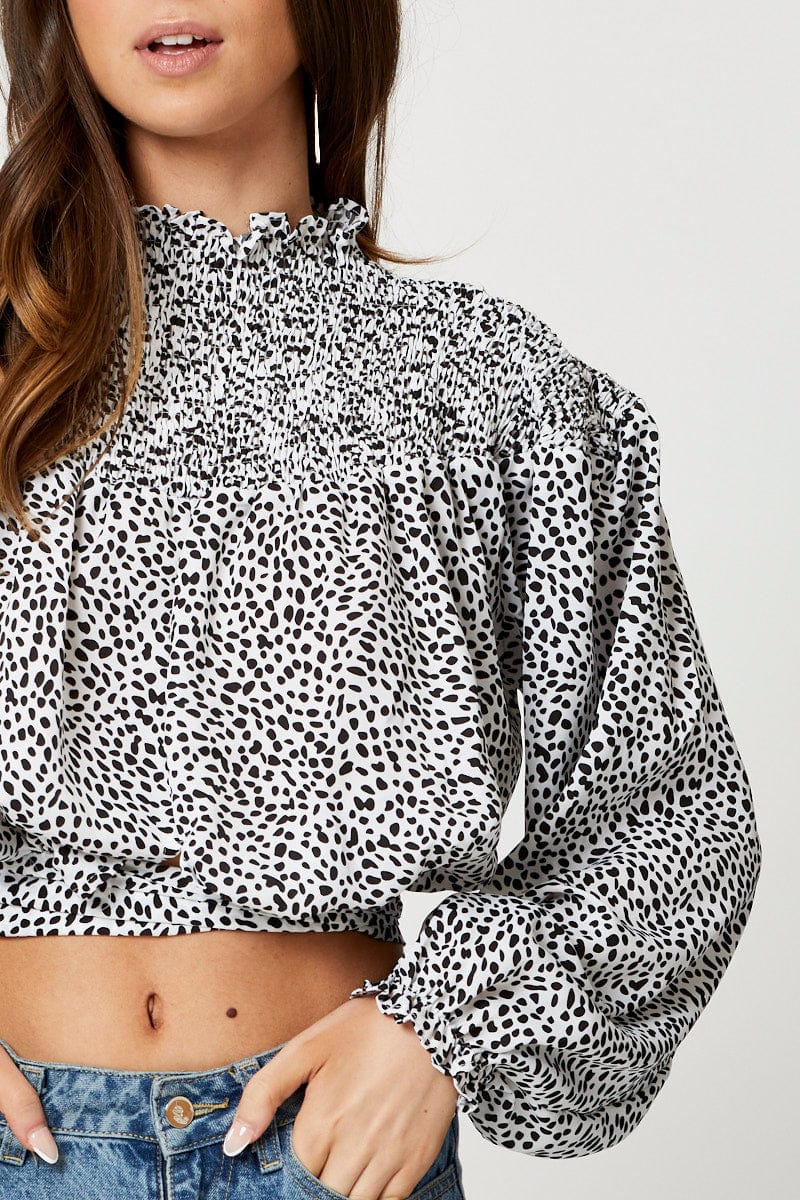 Geo Print Shirred Tie Back Top