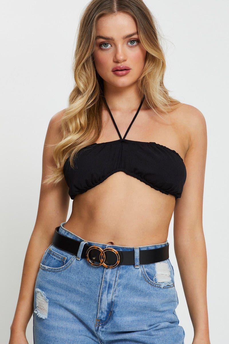 Black Double Circle Tortoise Shell Buckle Belt