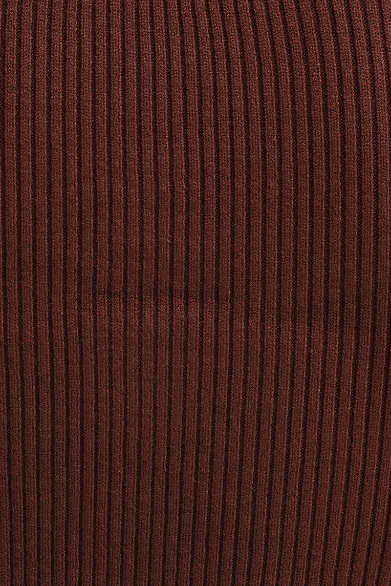 Brown Knit Top Long Sleeve Crop Cross Over