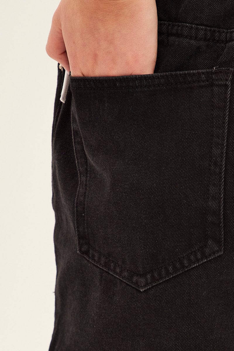 Black High Waist Denim Shorts Relaxed