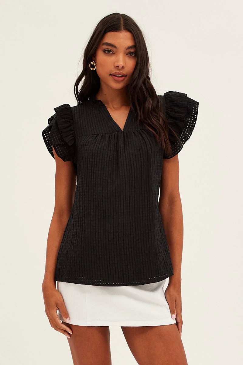 Black Ruffle Sleeve Top