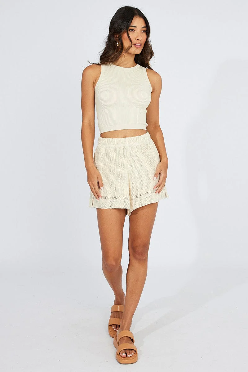Beige Tank Top Crew Neck Seamless