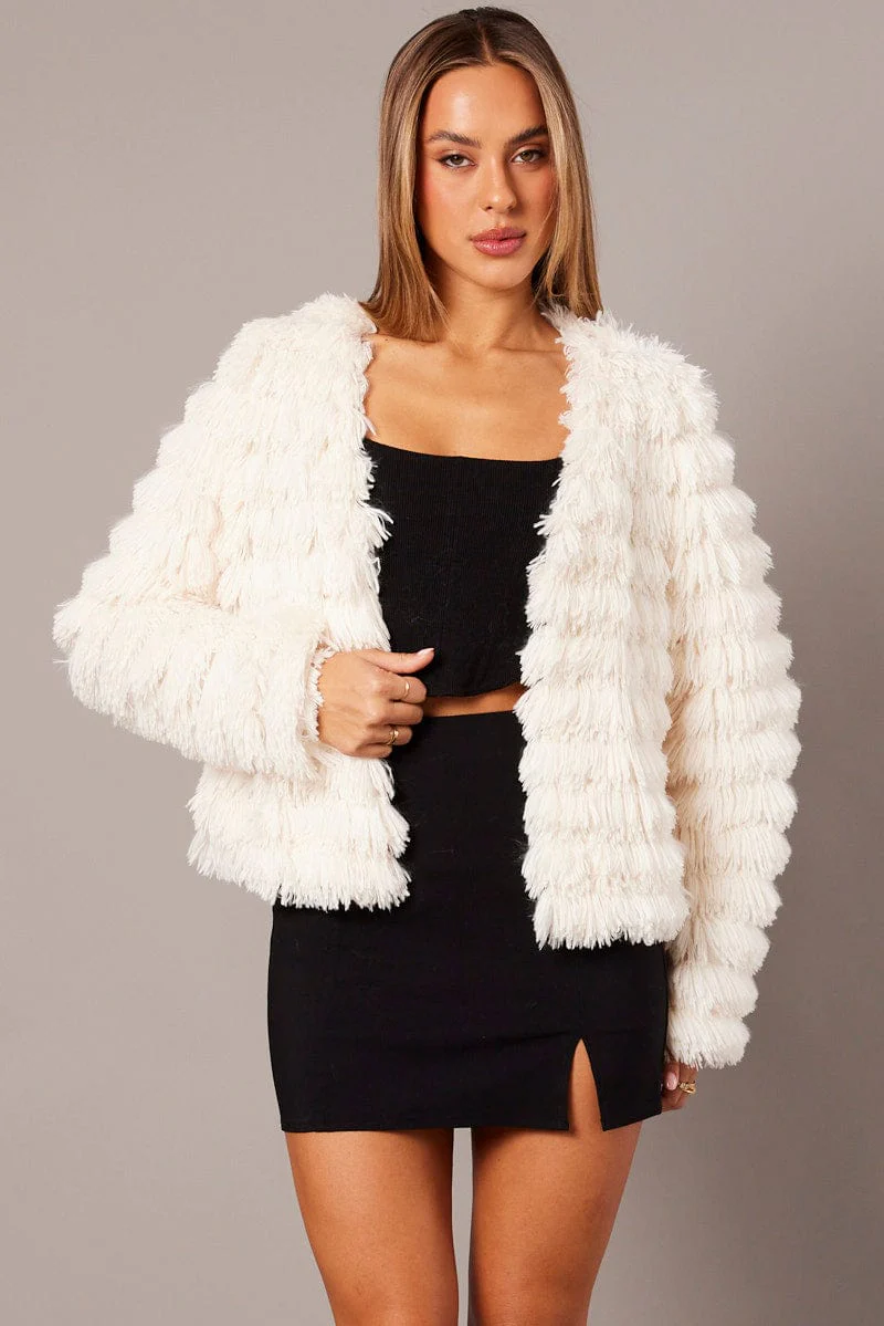 White Shag Faux Fur Jacket