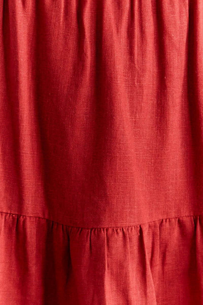 Brown Fit And Flare Dress Short Sleeve Square Neck