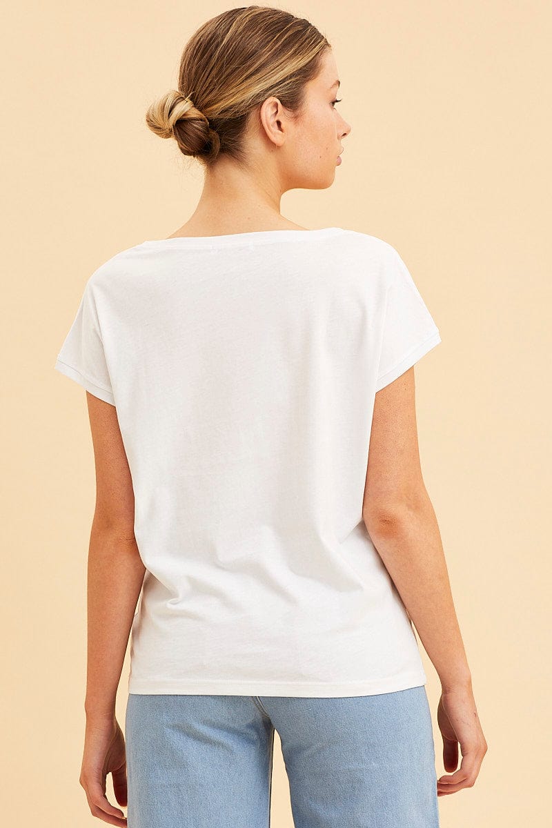 White Relaxed T-Shirt Scoop Neck Drop Shoulder