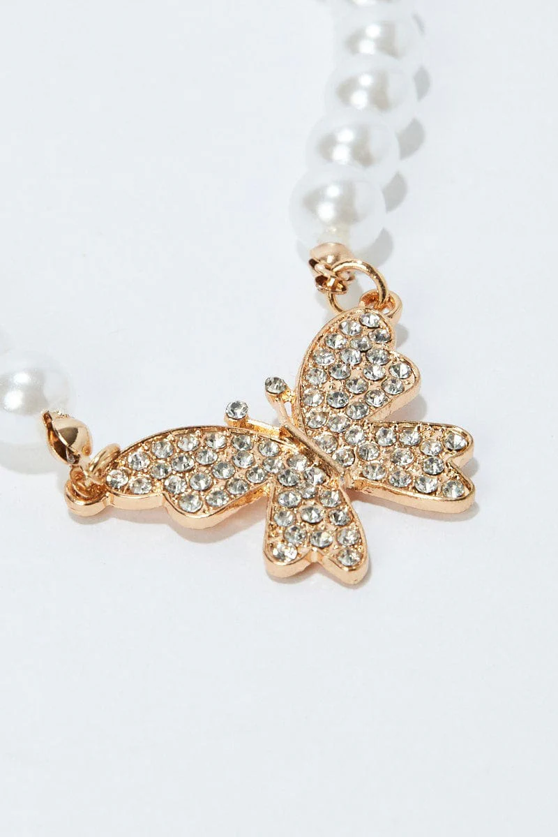 Gold Butterfly Pendent Choker Necklace