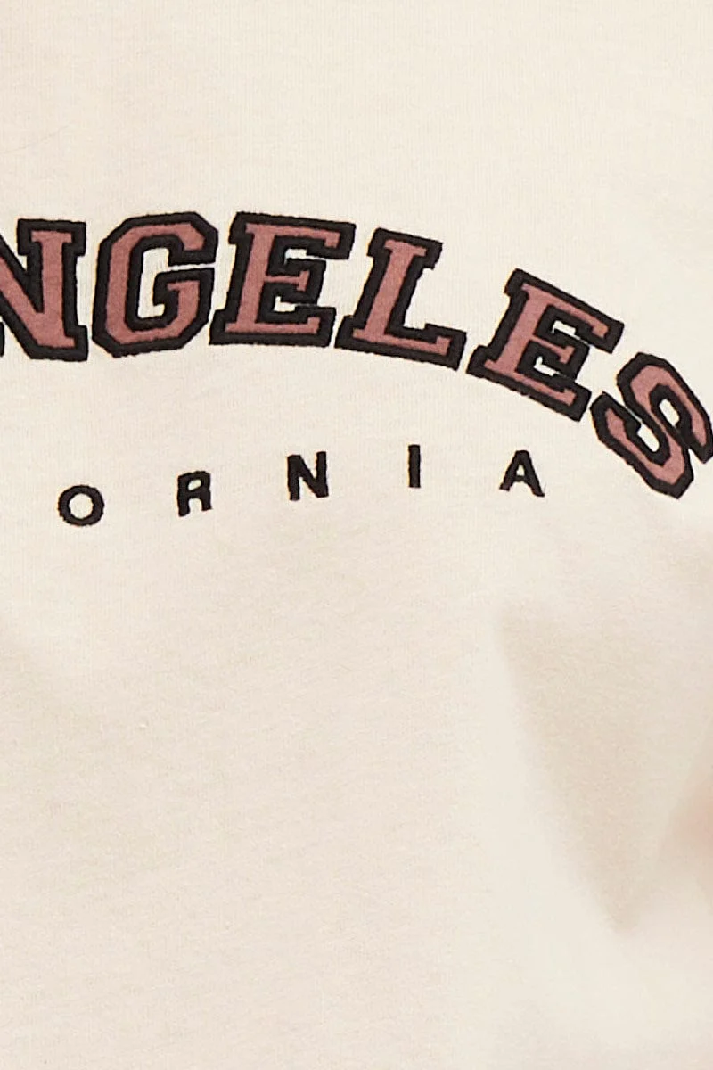 Beige Graphic T Shirt Crew Neck