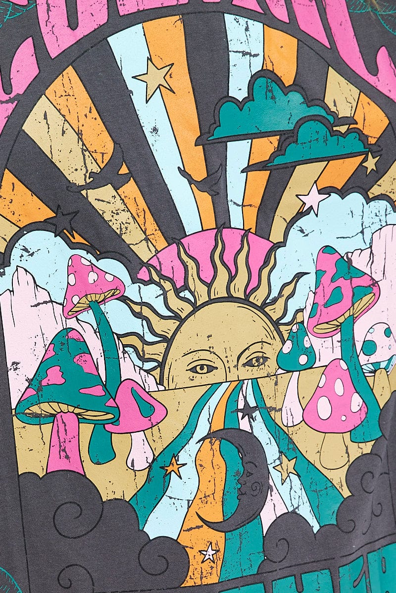 Grey Graphic Tee Festival Bright Oversized T-shirt