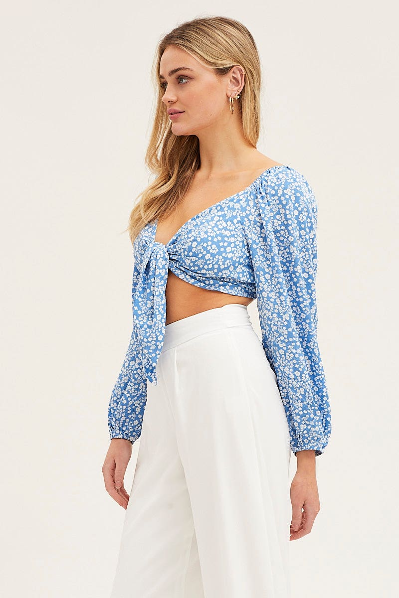 Print Tie Front Top