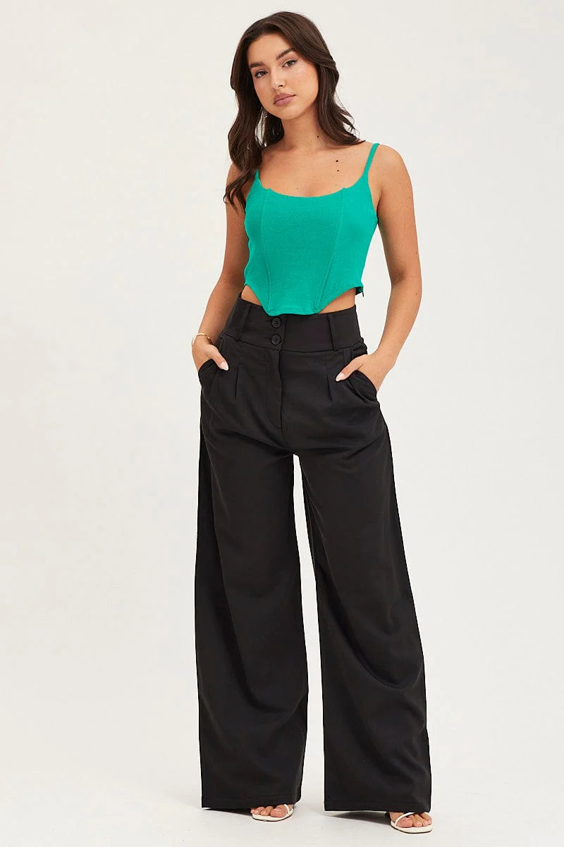 Green Rib Singlet Round Neck