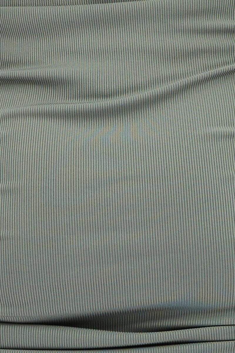 Green Bodycon Dress Long Sleeve Collared Rib