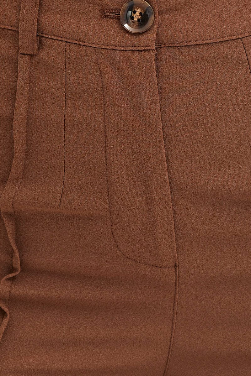 Brown Wide Leg Pants High Rise