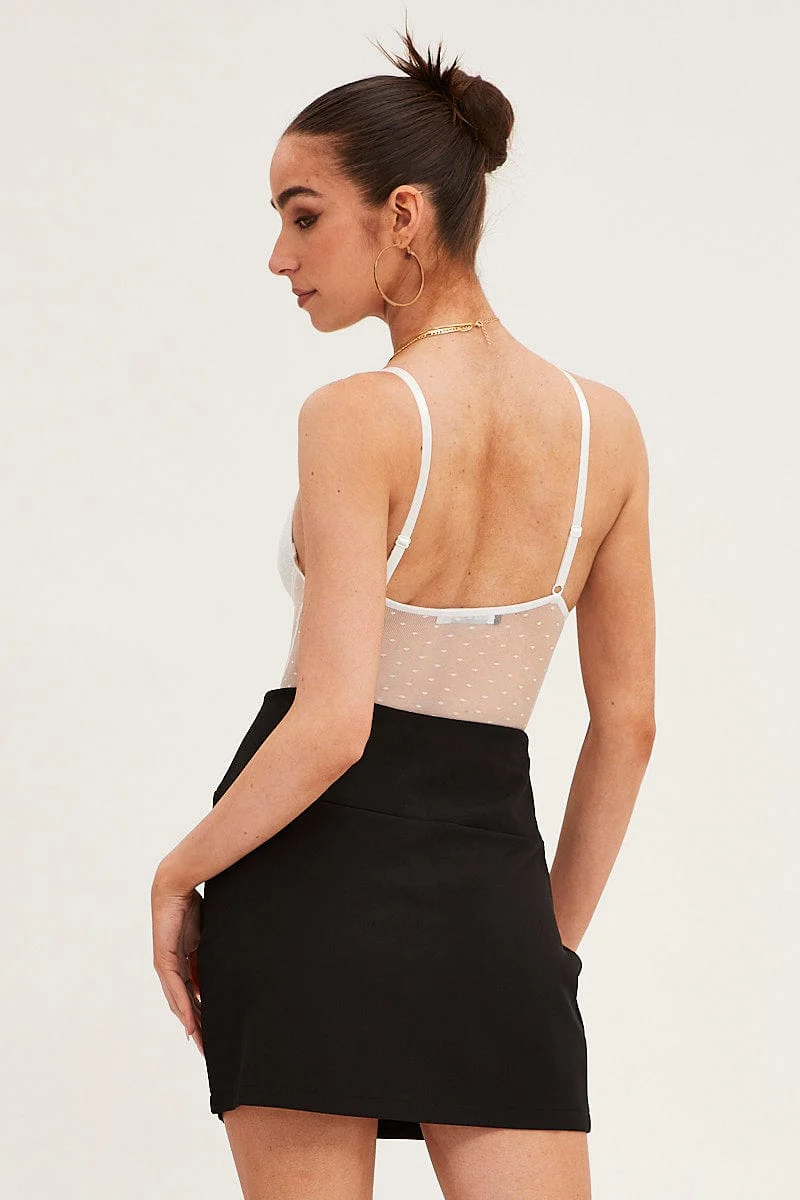 White Bodysuit Sleeveless Sweetheart Lace Jersey