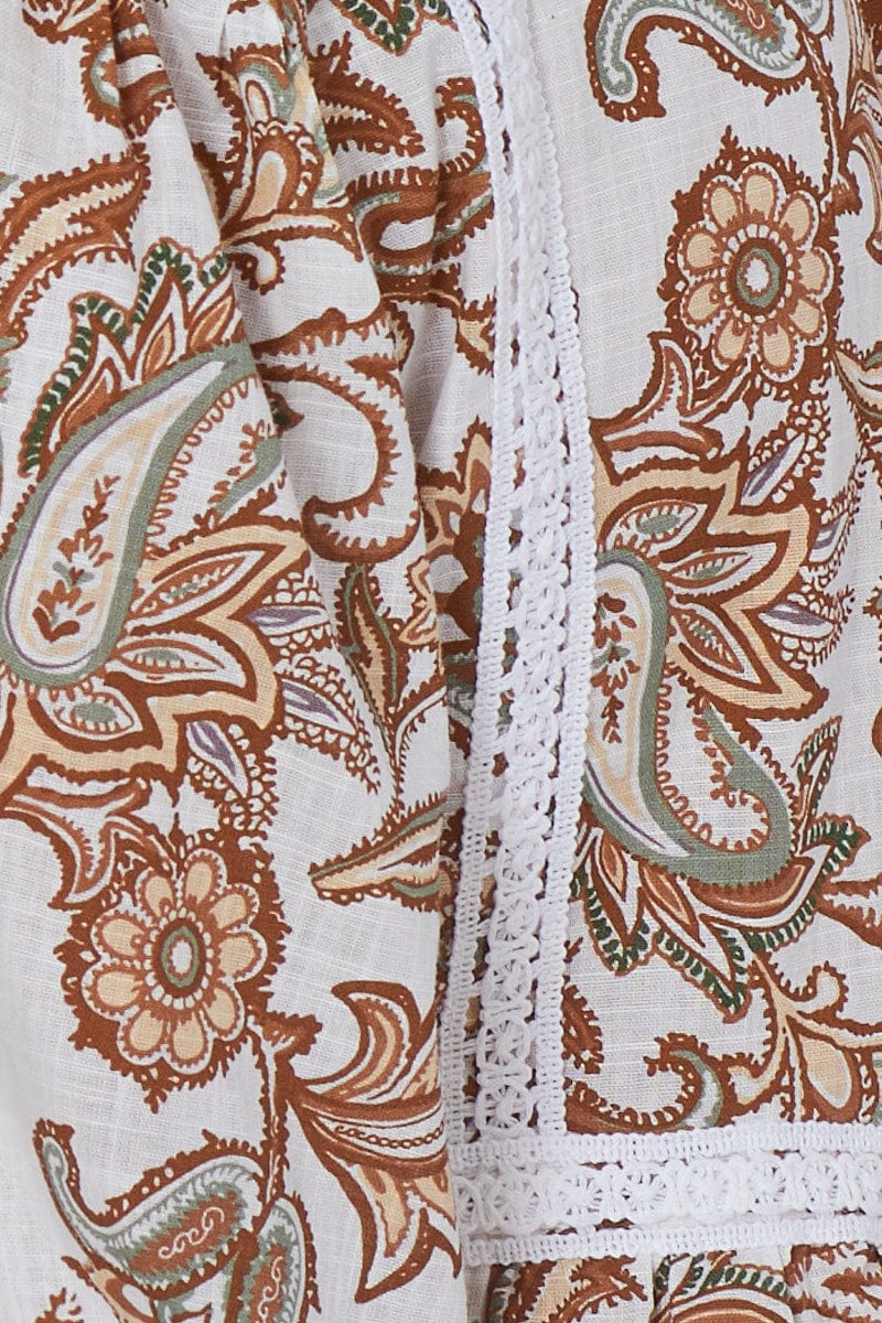 Print Relaxed Top Short Sleeve Oversized Square Neck