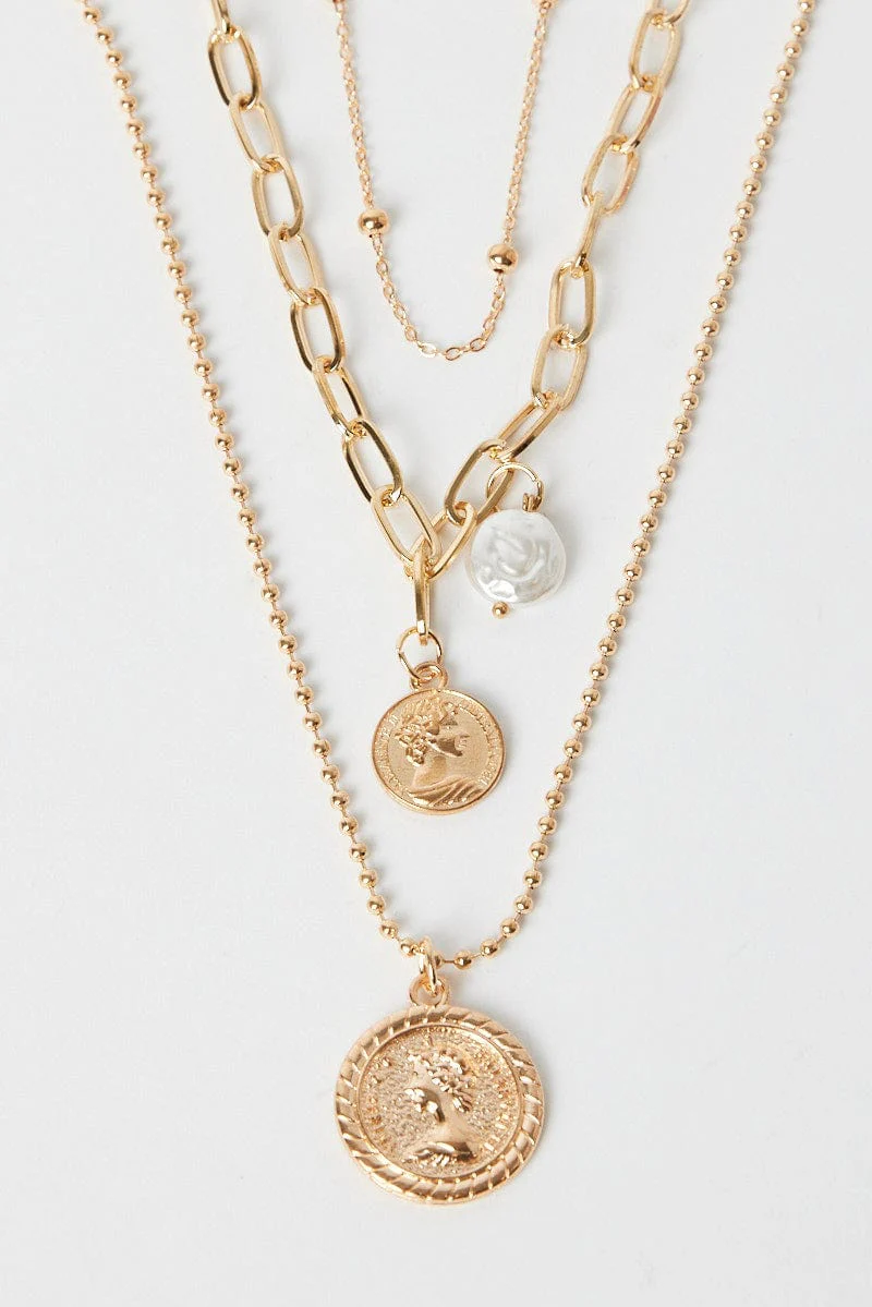 Gold Coin Pendent Layered Necklace