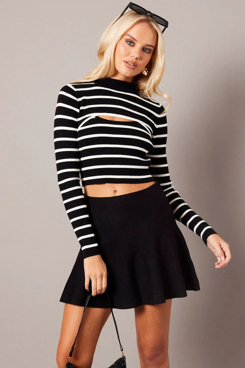 Black Knit Skater Skirt Mini