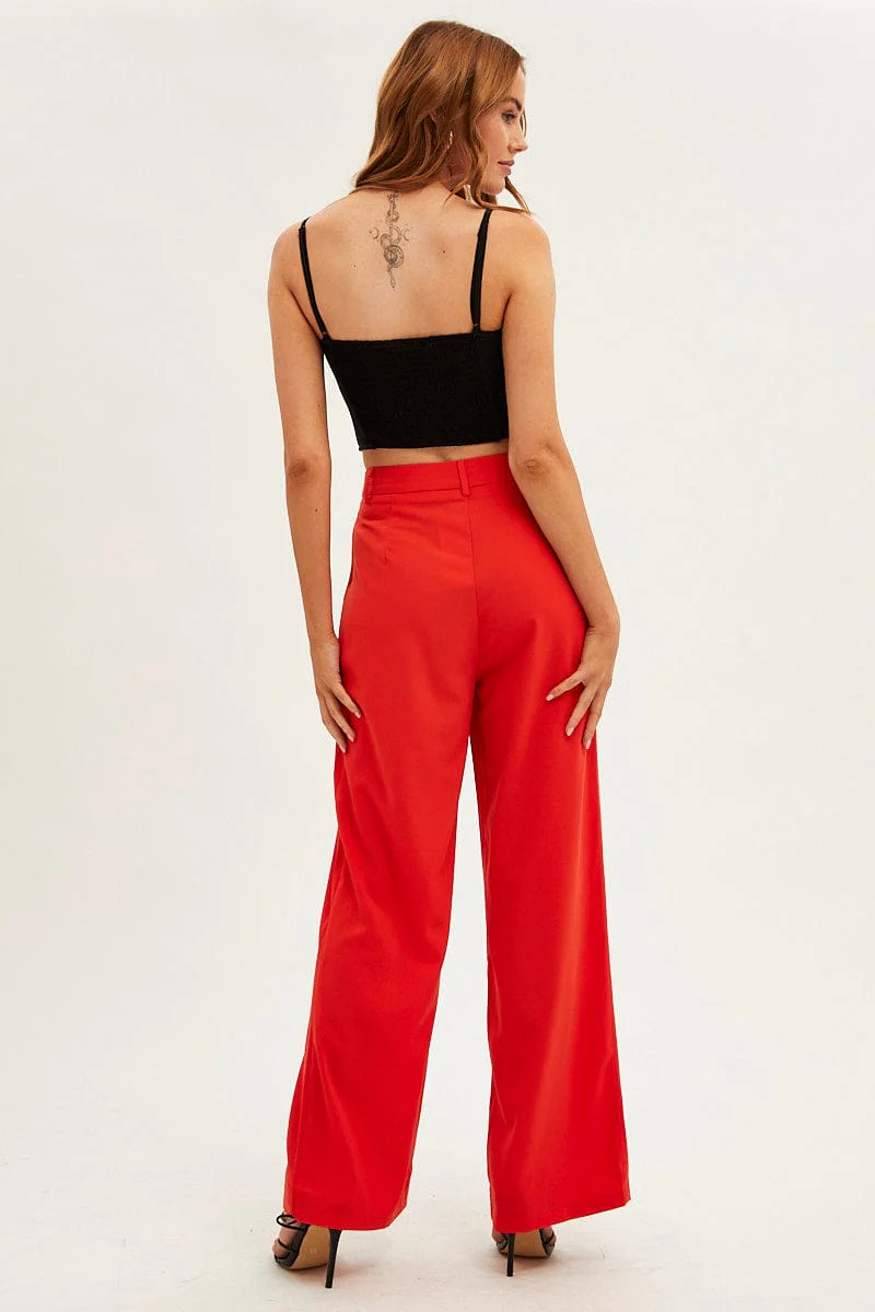 Orange Wide Leg Pants High Rise